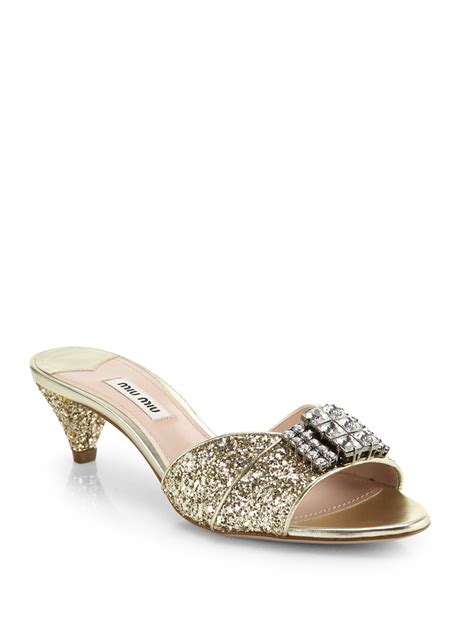 miu miu glitter mules|Women's Miu Miu Mules & Slides .